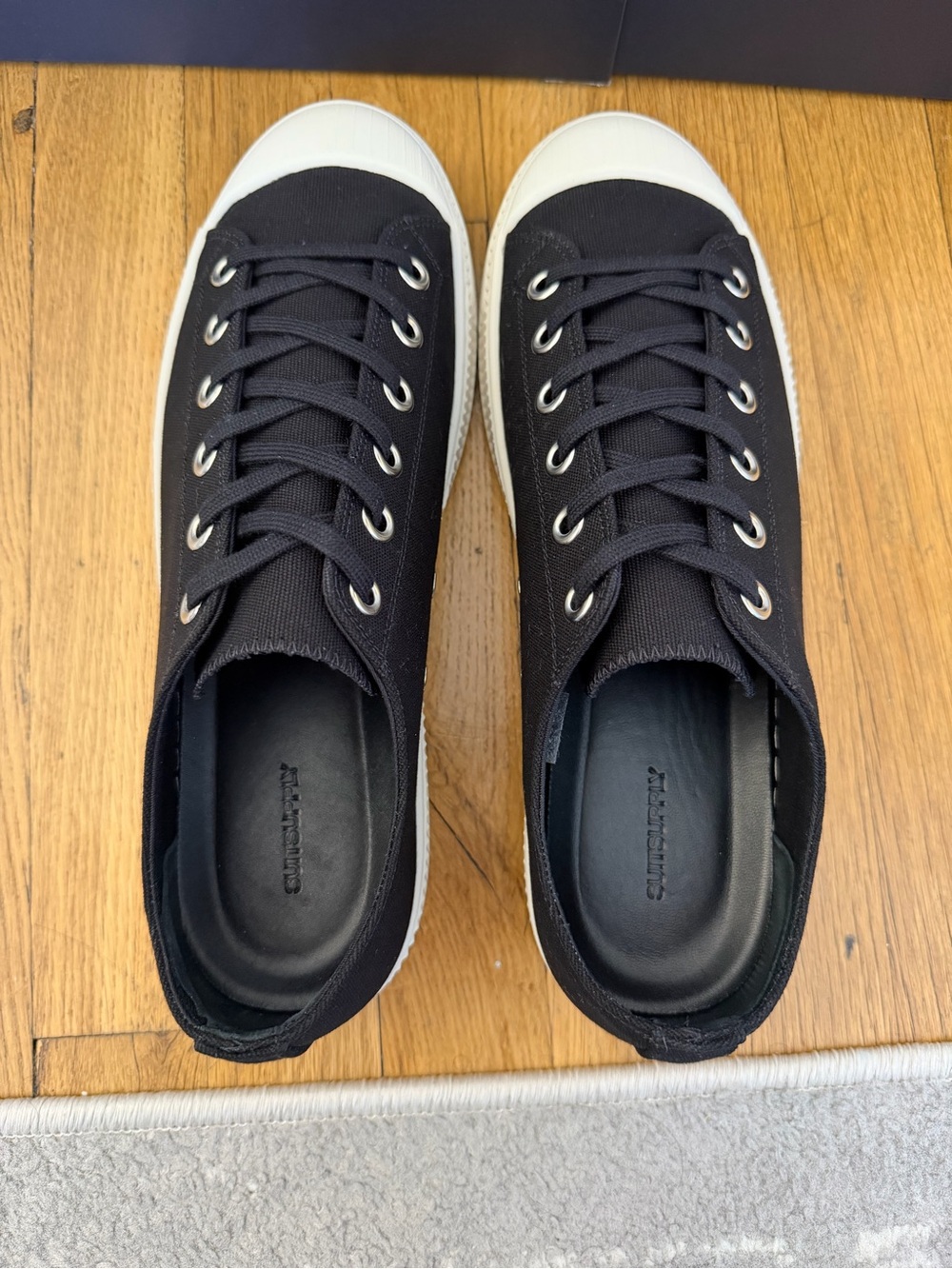Suitsupply Black Canvas Low-Top Sneakers with White Toe Cap